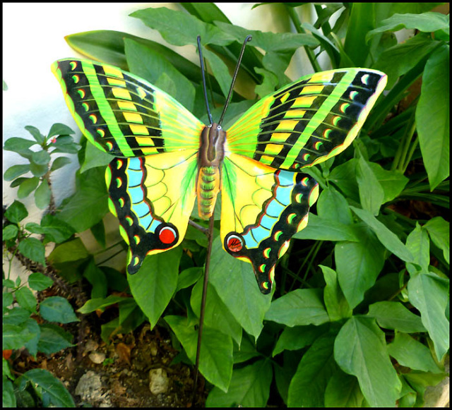 Tuteur de plante papillon en métal peint